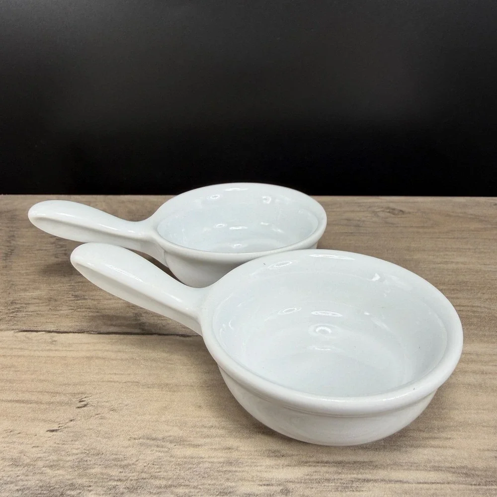 Revol France White Porcelain Single Handle‎ Ramekins Set of 2 Individual Dishes